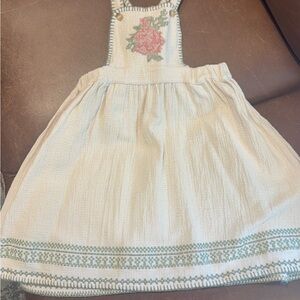 Cream Smocked Girls Dress with Pink Rose Embroidery